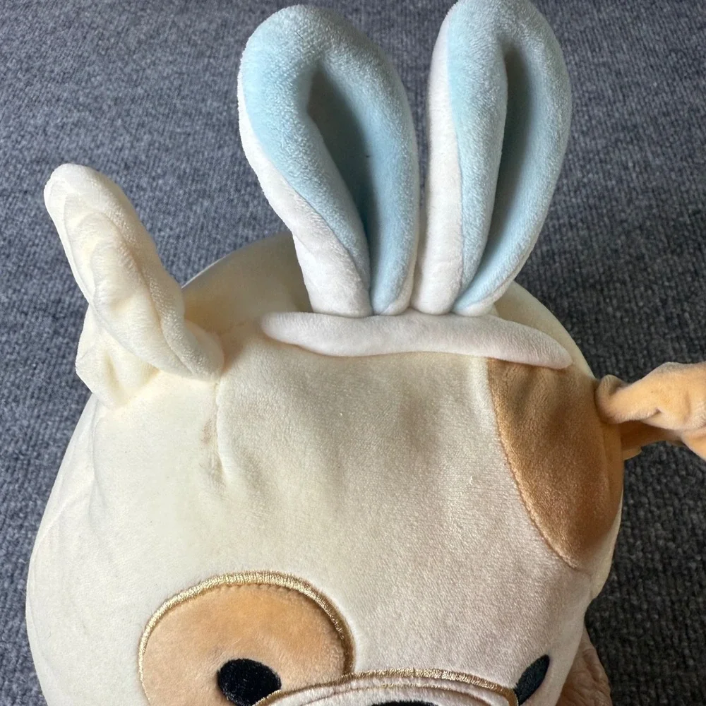 Squishmallows Q042 2019 Beige Brown Dog Plush Toy Blue Bunny Ears Stuffed Animal